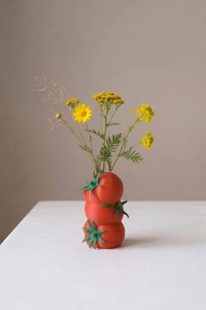Tasarım Domates Figürlü Dekoratif Vazo - 3 Katlı Domates Dekoratif Obje Kuru ve Yapay Çiçeklik - Bioplastik