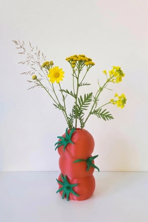Tasarım Domates Figürlü Dekoratif Vazo - 3 Katlı Domates Dekoratif Obje Kuru ve Yapay Çiçeklik - Bioplastik