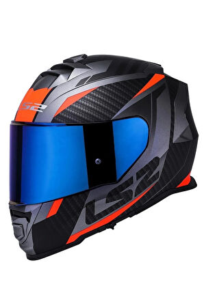 Storm 2 Racer Turuncu Kapalı Motosiklet Kaskı Mavi Camlı