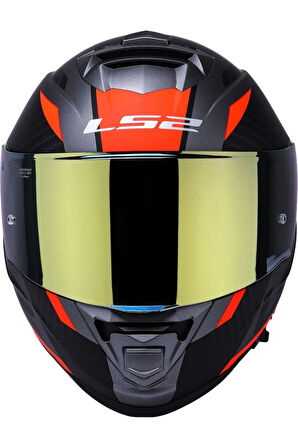 Storm 2 Racer Turuncu Kapalı Motosiklet Kaskı Gold Camlı