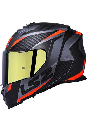 Storm 2 Racer Turuncu Kapalı Motosiklet Kaskı Gold Camlı