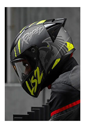 RAPID 2 RACE RAVEN MAT SİYAH-GRİ-NEON SARI FULLFACE MOTOSİKLET KASKI