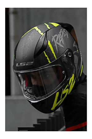 RAPID 2 RACE RAVEN MAT SİYAH-GRİ-NEON SARI FULLFACE MOTOSİKLET KASKI