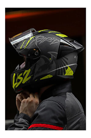 RAPID 2 RACE RAVEN MAT SİYAH-GRİ-NEON SARI FULLFACE MOTOSİKLET KASKI