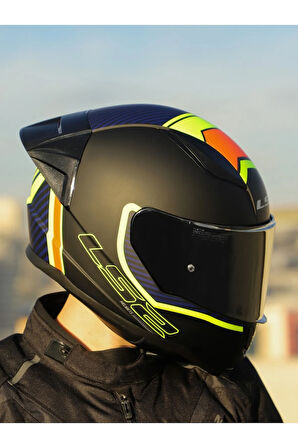 RAPID 2 RACE EXTRA MAT NEON SARI FULLFACE MOTOSİKLET KASKI GRİ CAMLI