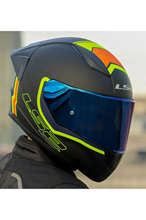 RAPID 2 RACE EXTRA MAT NEON SARI FULLFACE MOTOSİKLET KASKI MAVİ CAMLI