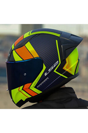 RAPID 2 RACE EXTRA MAT NEON SARI FULLFACE MOTOSİKLET KASKI MAVİ CAMLI