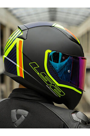 RAPID 2 EXTRA MAT NEON SARI FULLFACE MOTOSİKLET KASKI GÖKKUŞAĞI CAMLI