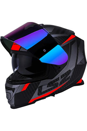 Storm 2 Racer Turuncu Kapalı Motosiklet Kaskı Gökkuşağı Camlı