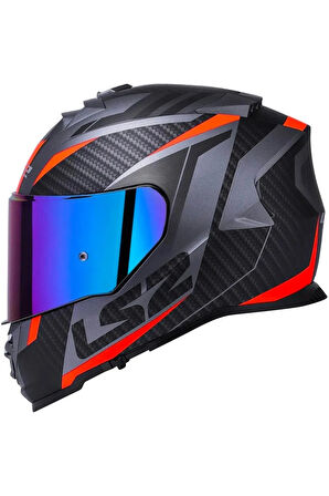 Storm 2 Racer Turuncu Kapalı Motosiklet Kaskı Gökkuşağı Camlı