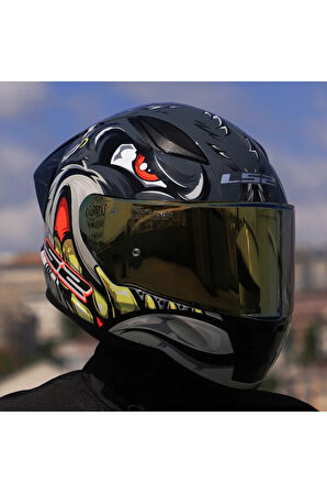 RAPID 2 RACE SPOX GRİ-KIRMIZI KAPALI MOTOSİKLET KASKI GOLD CAMLI