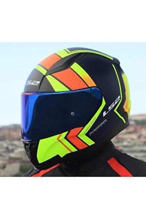 RAPID 2 EXTRA MAT NEON SARI FULLFACE MOTOSİKLET KASKI MAVİ CAMLI