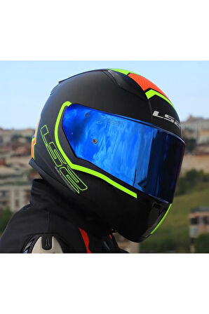 RAPID 2 EXTRA MAT NEON SARI FULLFACE MOTOSİKLET KASKI MAVİ CAMLI