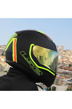 RAPID 2 EXTRA MAT NEON SARI FULLFACE MOTOSİKLET KASKI GOLD CAMLI