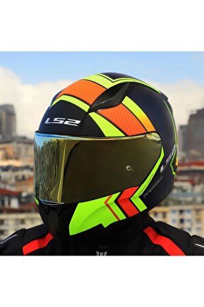 RAPID 2 EXTRA MAT NEON SARI FULLFACE MOTOSİKLET KASKI GOLD CAMLI