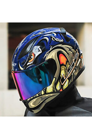 RAPID 2 SPOX MAVİ-GRİ FULLFACE MOTOSİKLET KASKI GÖKKUŞAĞI CAMLI