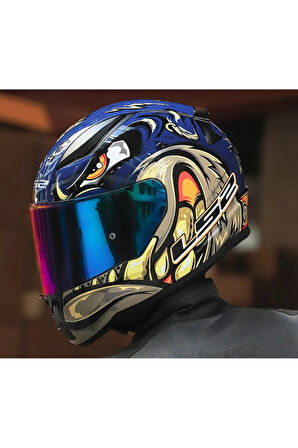 RAPID 2 SPOX MAVİ-GRİ FULLFACE MOTOSİKLET KASKI GÖKKUŞAĞI CAMLI