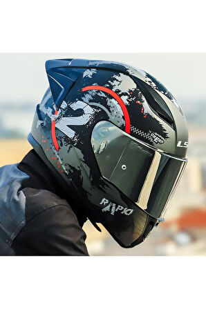 RAPID 2 RACE CIRCLE  FULLFACE MOTOSİKLET KASKI GRİ CAMLI