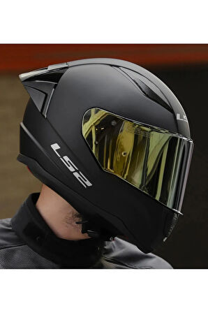 Rapıd 2 Race Mat Siyah Fullface Motosiklet Kaskı Gold Camlı