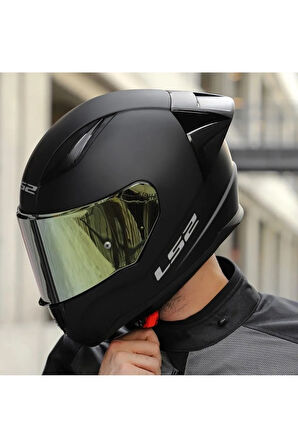 Rapıd 2 Race Mat Siyah Fullface Motosiklet Kaskı Gold Camlı