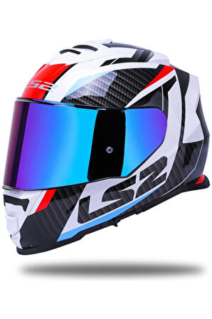 Storm 2 Racer Beyaz Kapalı Motosiklet Kaskı Gökkuşağı Camlı