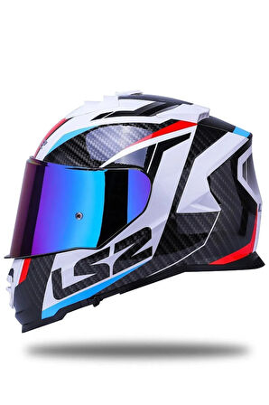 Storm 2 Racer Beyaz Kapalı Motosiklet Kaskı Gökkuşağı Camlı