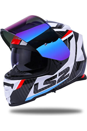 Storm 2 Racer Beyaz Kapalı Motosiklet Kaskı Gökkuşağı Camlı