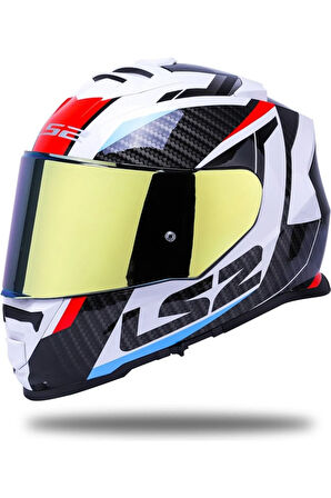 Storm 2 Racer Beyaz Kapalı Motosiklet Kaskı Gold Camlı