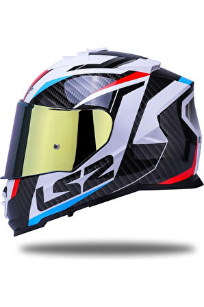 Storm 2 Racer Beyaz Kapalı Motosiklet Kaskı Gold Camlı