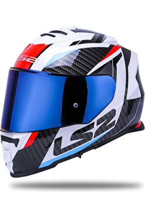 Storm 2 Racer Beyaz Kapalı Motosiklet Kaskı Mavi Camlı