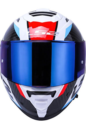 Storm 2 Racer Beyaz Kapalı Motosiklet Kaskı Mavi Camlı