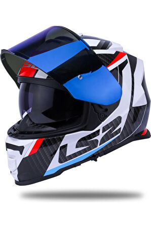 Storm 2 Racer Beyaz Kapalı Motosiklet Kaskı Mavi Camlı