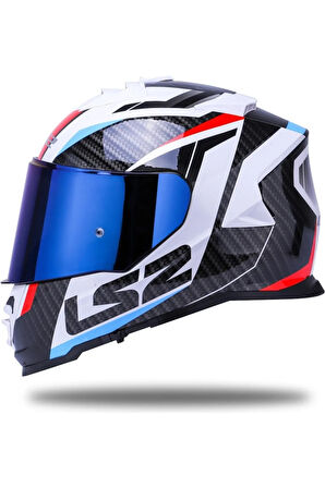 Storm 2 Racer Beyaz Kapalı Motosiklet Kaskı Mavi Camlı