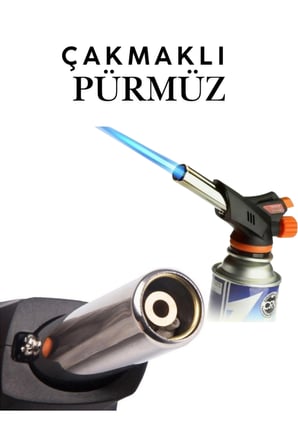 Çakmaklı Pürmüz Kamp Çakmağı Piknik Mutfak Tipi Otomatik Ateş Tutuşturucu Pürmüz Başlık + 4 Kartuş