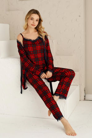 Sabahlıklı Dantel Detaylı Pegasus Kadın Pijama Takımı-Çeyizlik Takım- Geniş Beden Aralığı