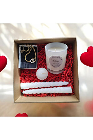 Hediye Seti-Kokulu Beyaz Bardak Mum-Halka Kolye+Burgulu Mum-Yüzen Mum