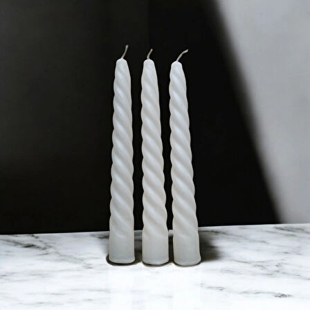 3'Lü Parlak Beyaz - İtalyan Burgulu - Şamdan Mum- Kıvrımlı Mum-