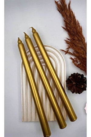 2'li Metalik Gold-Şamdan Mum- Konik Mum