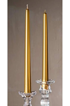 2'li Metalik Gold-Şamdan Mum- Konik Mum