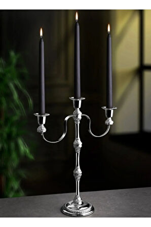 2'li Siyah-Şamdan Mum-Konik Mum