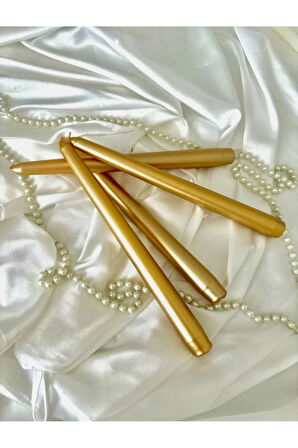 4'lü Metalik Gold-Şamdan Mum-Konik Mum