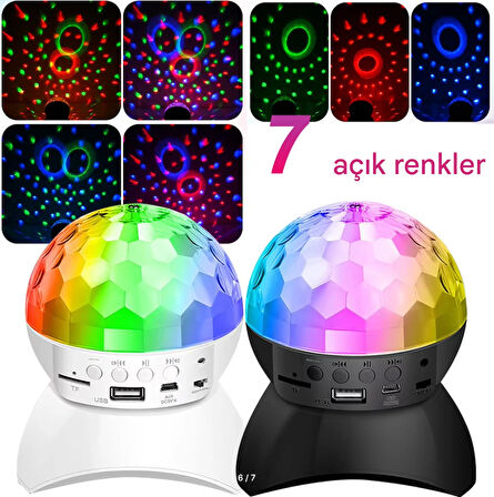 MÜZİK KUTUSU ŞARJLI DÖNEN DİSKO TOPU EV PARTİ IŞIK GÖSTERİMİ RGB LED BT/USB/SD