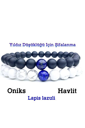 Öğrenci Doğal Lapis Lazuli,Havlit ,Oniks Yıldız Düşüklüğü İçin Şifalanma Bileklik 8mm