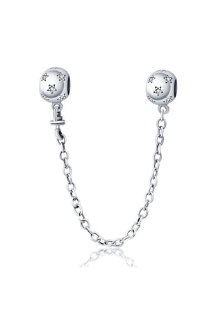 Yuvarlak Yıldız Zincir Sallantılı 925 Ayar Gümüş Charm