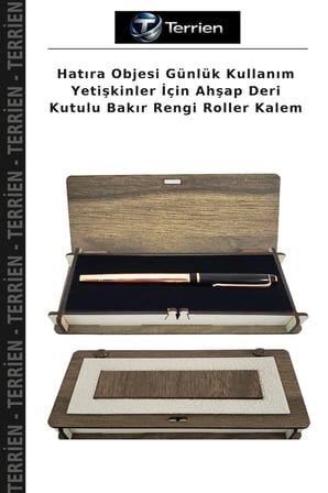 Hatıra Objesi Günlük Kullanım Yetişkinler İçin Ahşap Deri Kutulu Bakır Rengi Roller Kalem