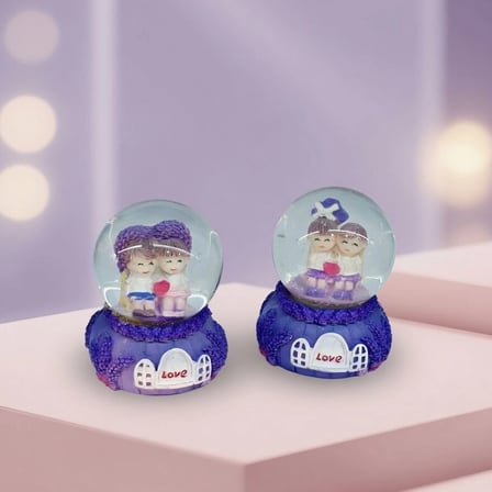 Işıklı Mini Boy Kar Küresi - Pilli - Romantik Çift Temalı - Hediyelik