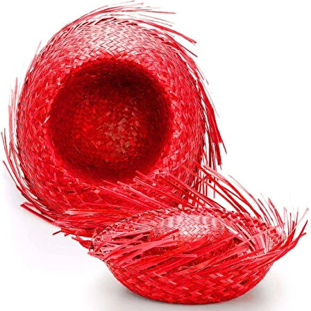 Tropikal Parti Kırmızı Hasır Hawaii Şapkası