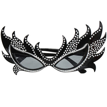 Taşlı Siyah Alev Parti Gözlüğü