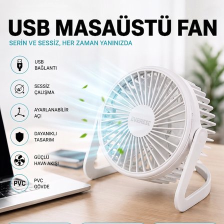 Masaüstü Mini USB Fan - PVC Gövdeli - 360° Ayarlanabilir