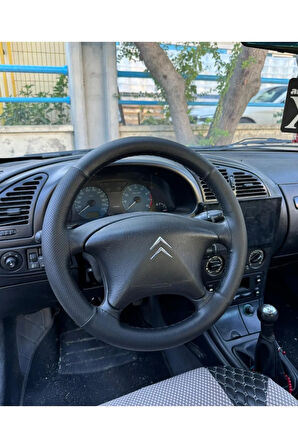 DİKİŞLİ DİREKSİYON KILIFI DAMARLI NOKTALI DERİ SİYAH DİKİŞLİ CİTROEN XSARA İÇİN